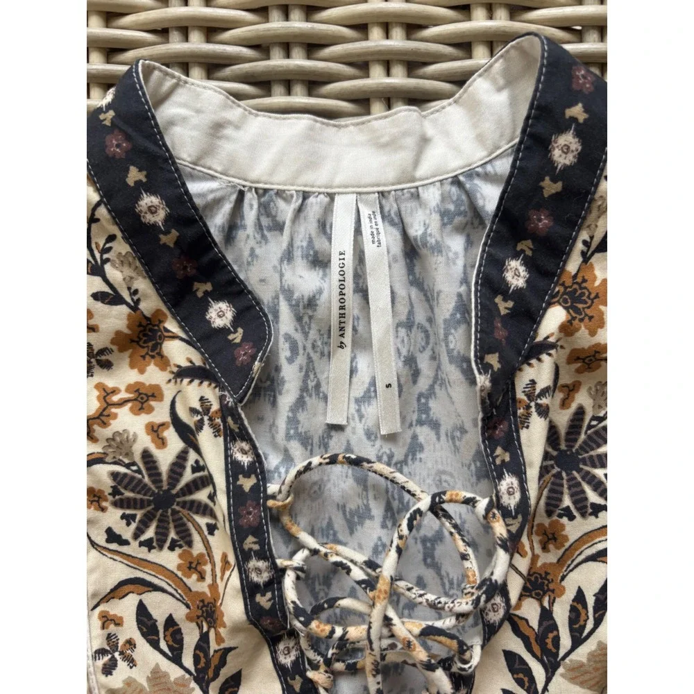 Anthropologie Pleated Puff Sleeve Blouse Small Boho cottage core croquette